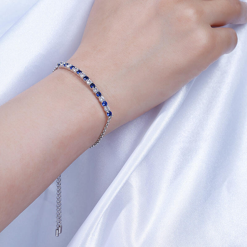 Jeulia Pulsera con corte reondo con bolo simple de plata de ley