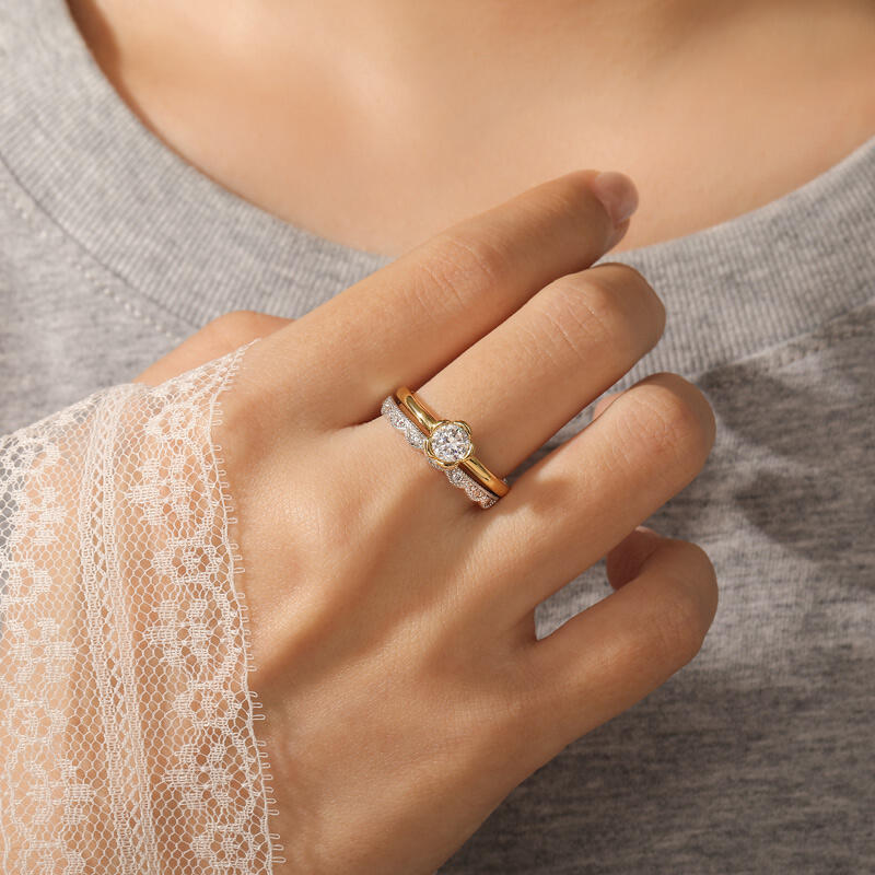 Jeulia Ensemble de Bagues Fleur Dentelle Simple Bicolore