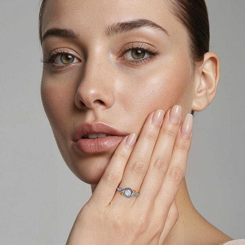 "The Starry Night" Round Cut Side Stone Engagement Ring