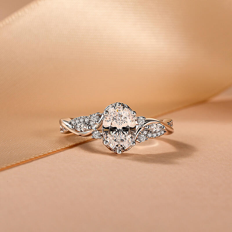 Jeulia Leaf Oval Cut Infinity Engagment Ring Sterling Silver