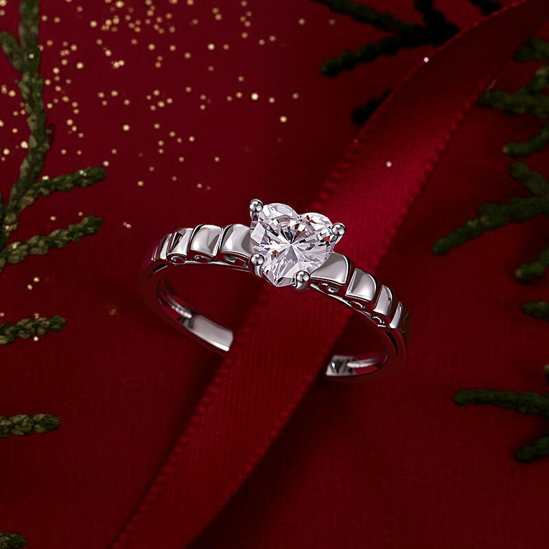 Jeulia Fashion Hidden Bow Heart Promise Ring Sterling Silver