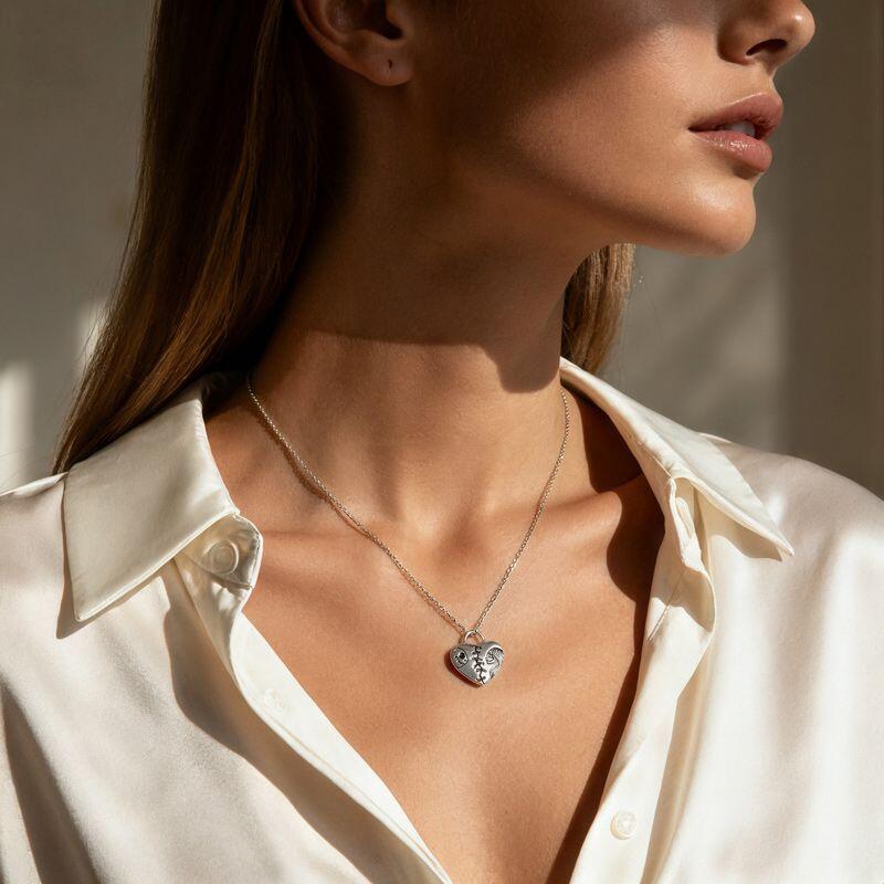 Jeulia "Magic of Love" Skull Couple Sterling Silver Necklace