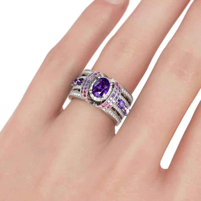 Jeulia Halo Oval Cut Sterling Silver Ring Set