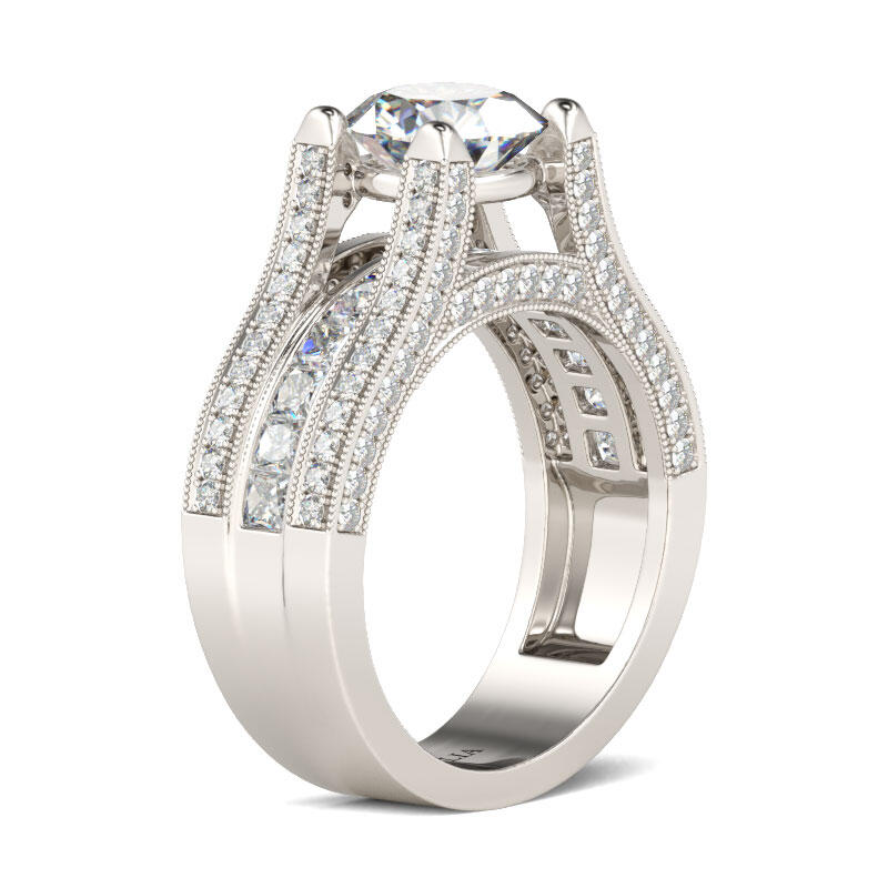 Jeulia Three Side Pave Round Cut Sterling Silver Ring