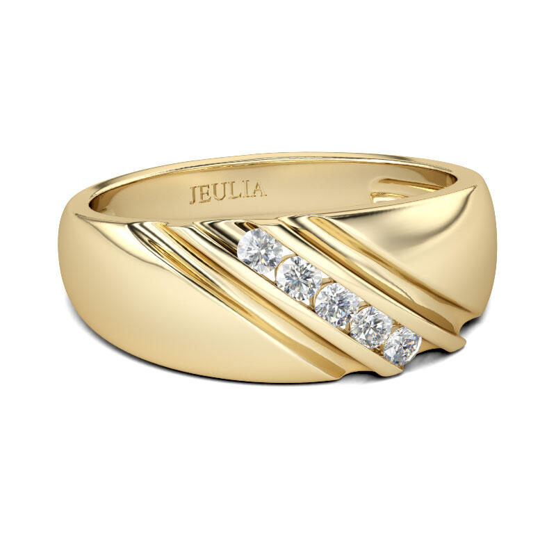 Jeulia Alianza Diagonal Con Tono Oro Para Hombre De Corte Redondo En Plata De Ley