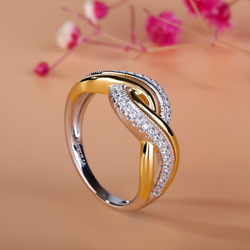 Jeulia Interwoven Two Tone Sterling Silver Women's Band