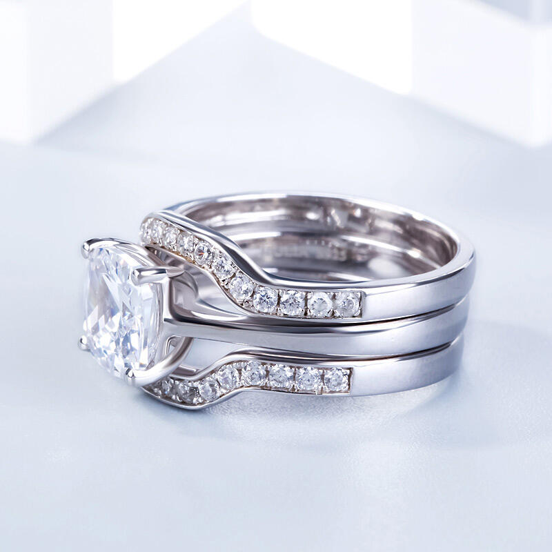 Jeulia 3PC Cushion Cut Sterling Silver Ring Set