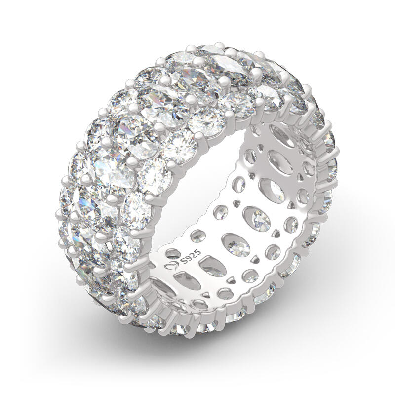 Jeulia Classic Oval and Round Cut Sterling Silver Eternity Ring