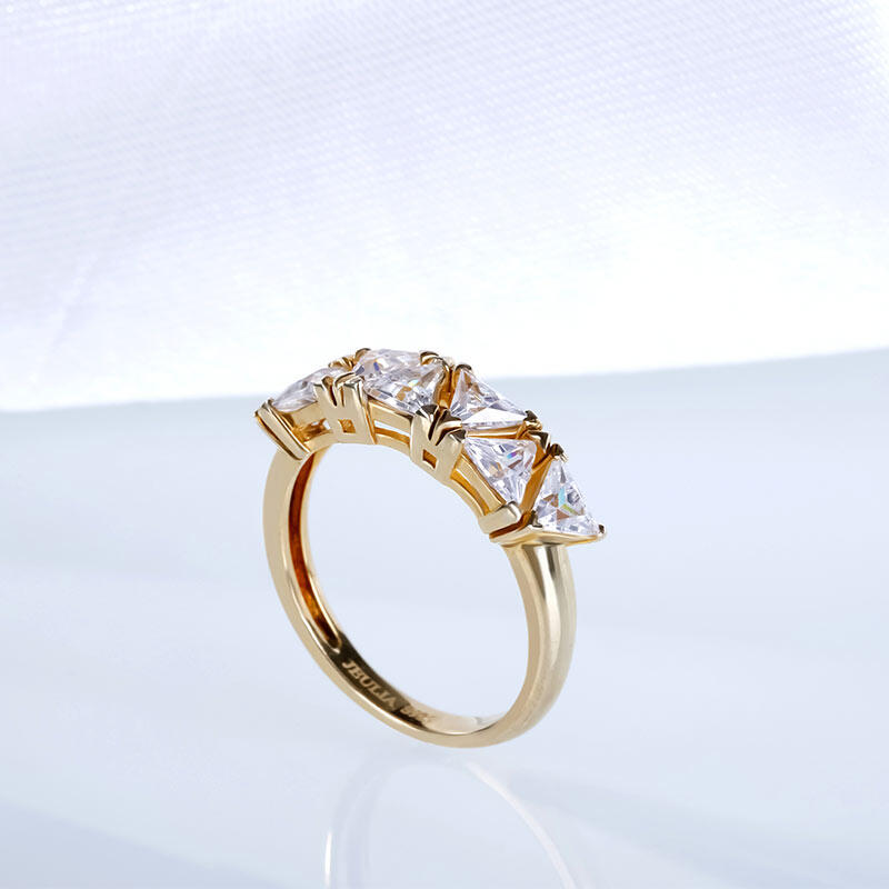 Jeulia Gold Tone Trillion Cut Sterling Silver Women's Band