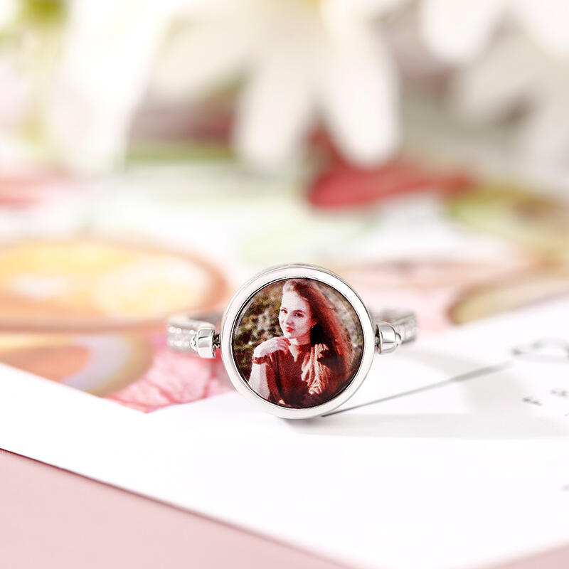 Jeulia "Blazing with Colour" Sterling Silver Personalized Photo Ring (With A Free Chain)