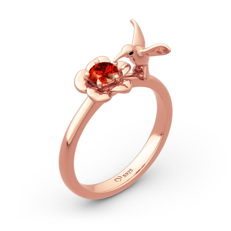 Jeulia Hug Me "Hummingbird＆Flower" Sterling Silver Ring