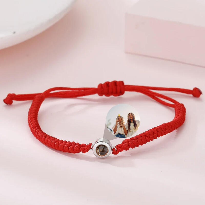 Bracciale con Proiezione di Foto Dentro Corda Rossa e Perlina Argento Sterling