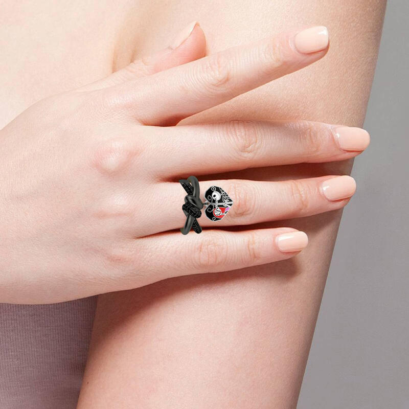 Jeulia Anillo de compromiso de plata con pareja de calavera en corazón