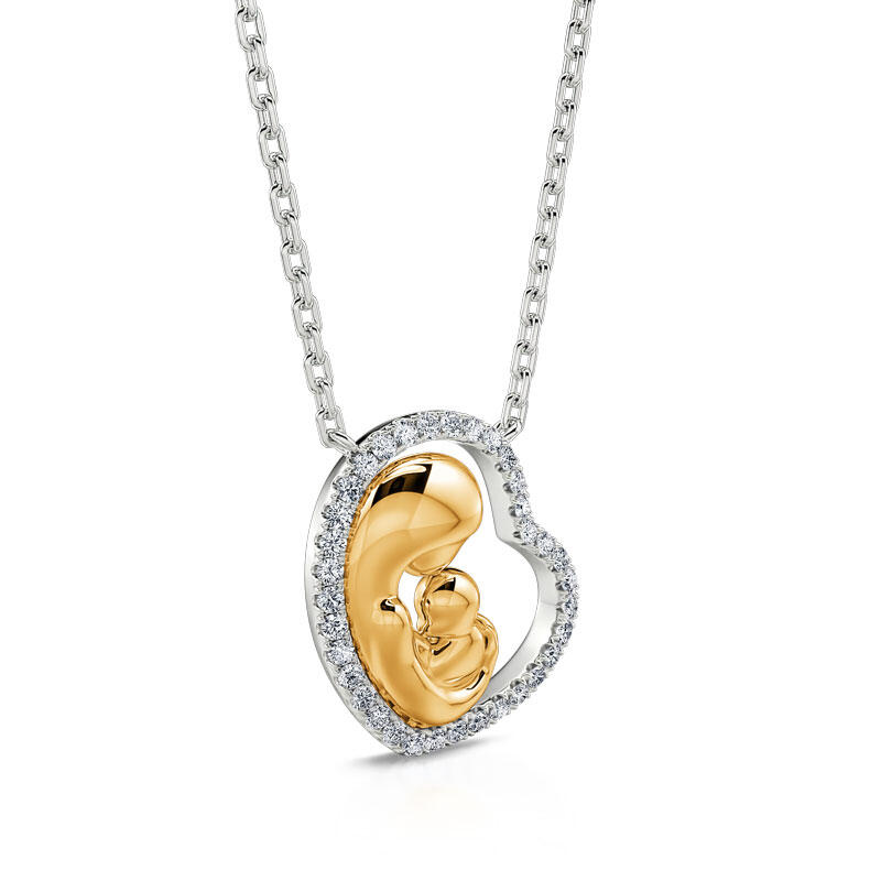 Jeulia "Love Is a Great Fire" Moeder & Baby Hart Sterling Zilveren Ketting