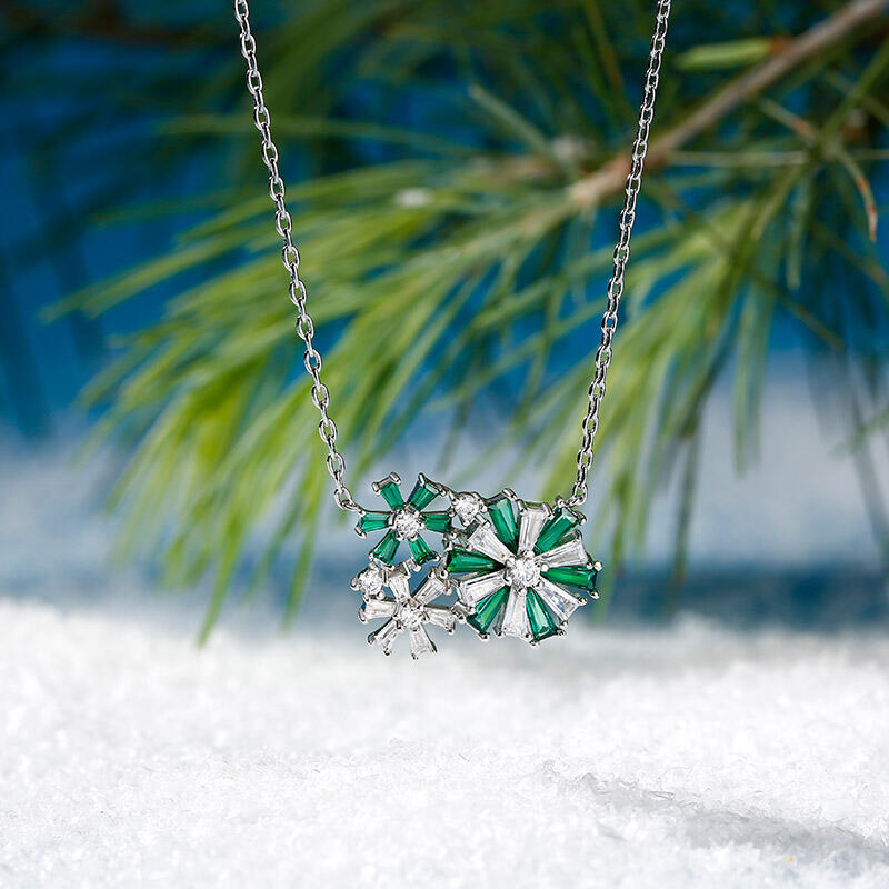Jeulia Fancy Snowflake Emerald Cut Sterling Silver Necklace