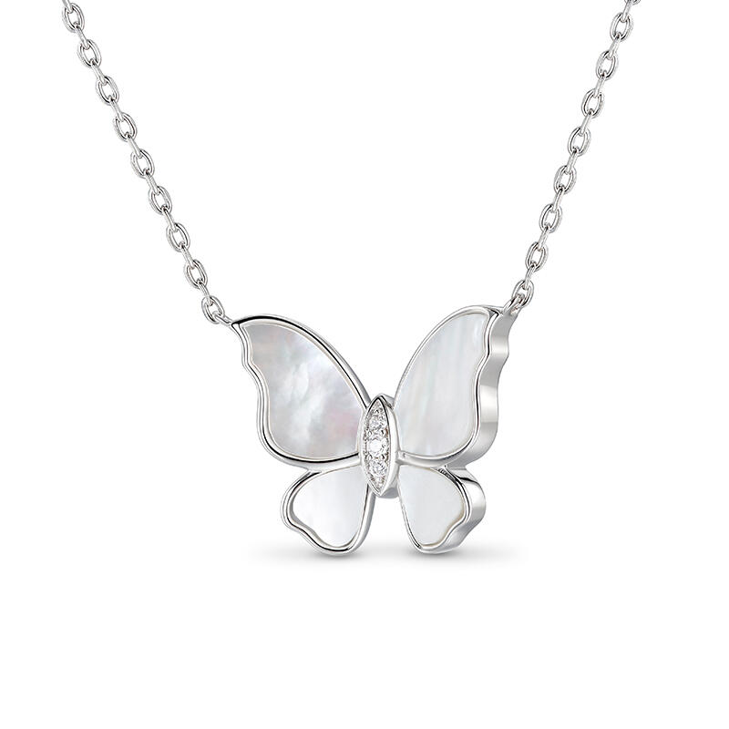 Jeulia Butterfly Sterling Silver Mother of Pearl Necklace