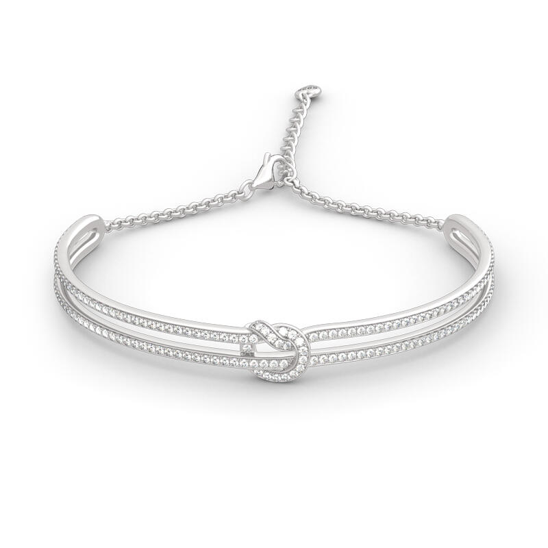 Jeulia Knot Design Sterling Silver Bangle Bracelet