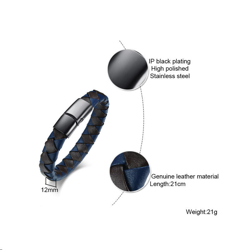 Jeulia Stainless Steel Leather Men's Bracelet