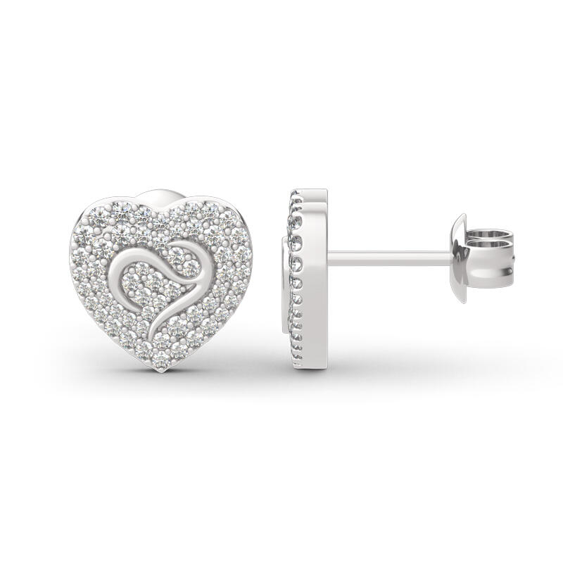 Jeulia Logo Shape Commemorative Heart Sterling Silver Stud Earrings