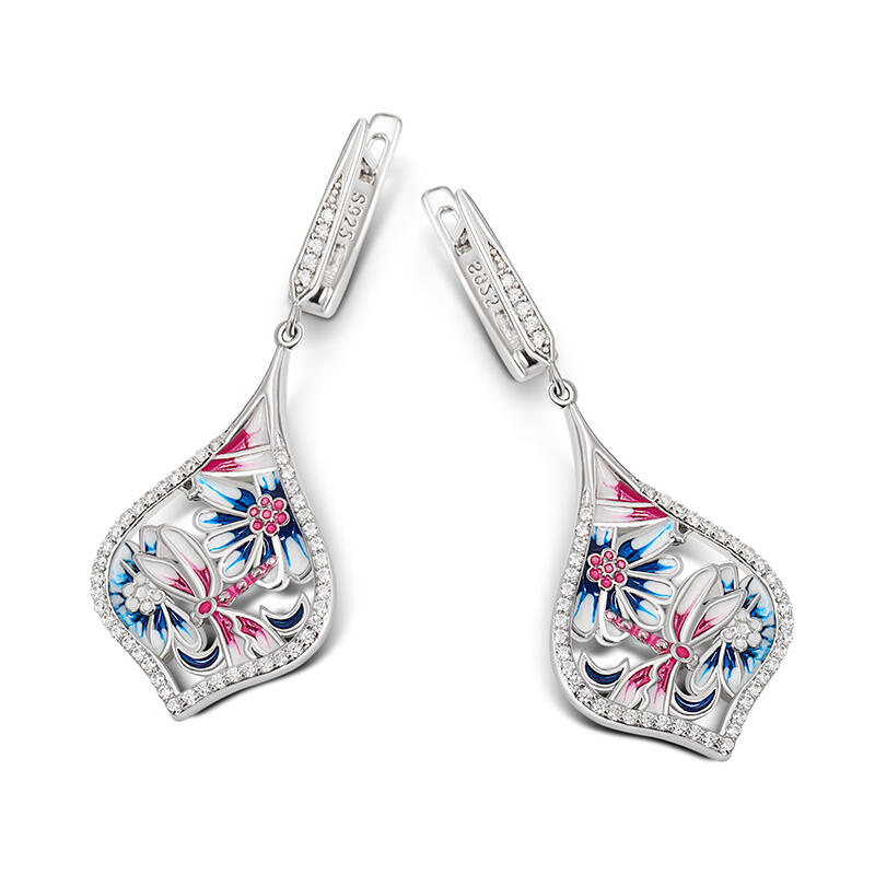 Jeulia "Life & Vitality" Dragonfly Enamel Sterling Silver Drop Earrings