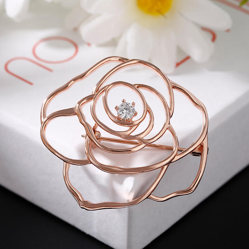 Jeulia Large Rose Flower Shape Sterling Silver Brooch