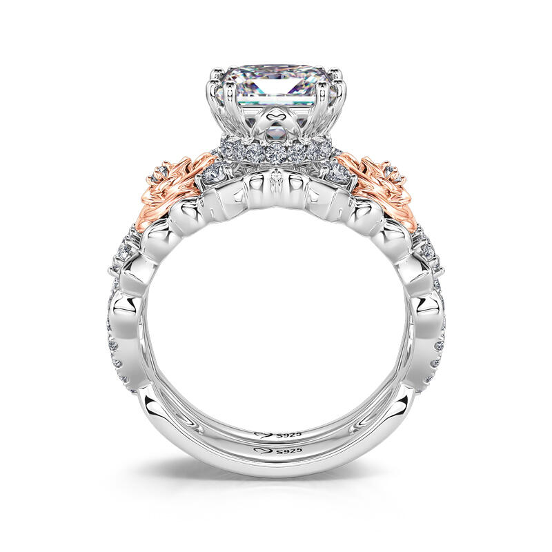 Jeulia "True Love" Rose Princess Cut Sterling Silver Ring Set