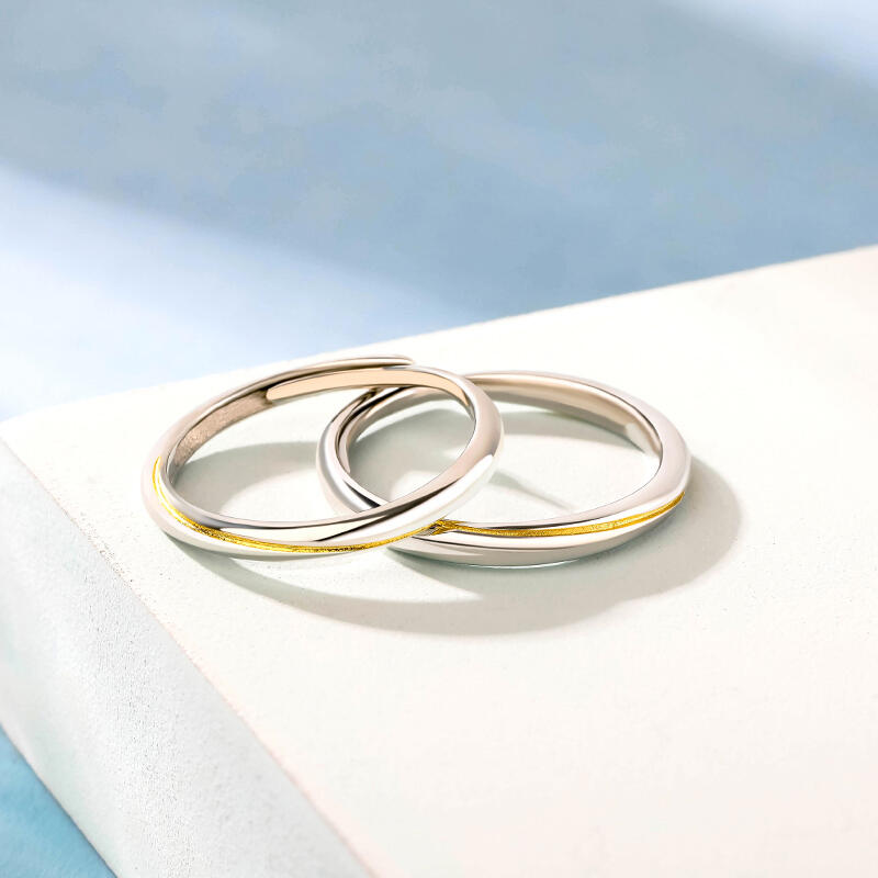 Jeulia Anillos de pareja de Möbius en dos tonos de plata de ley de talla ajustable