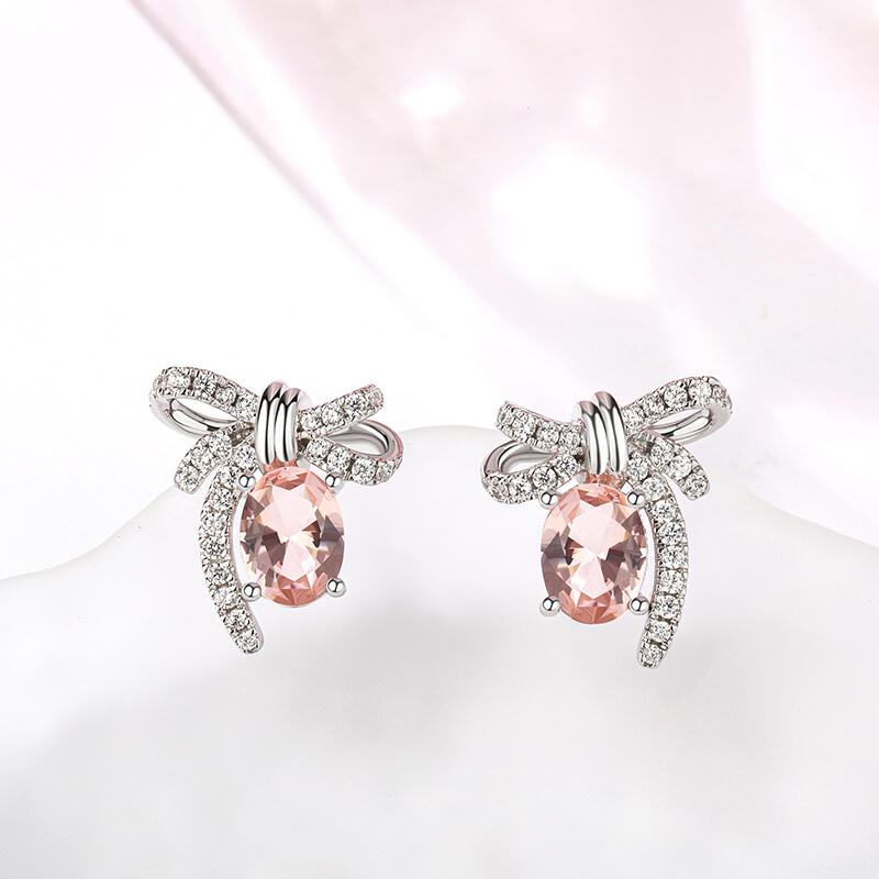 Jeulia Bowknot Synthetic Morganite Sterling Silver Earrings