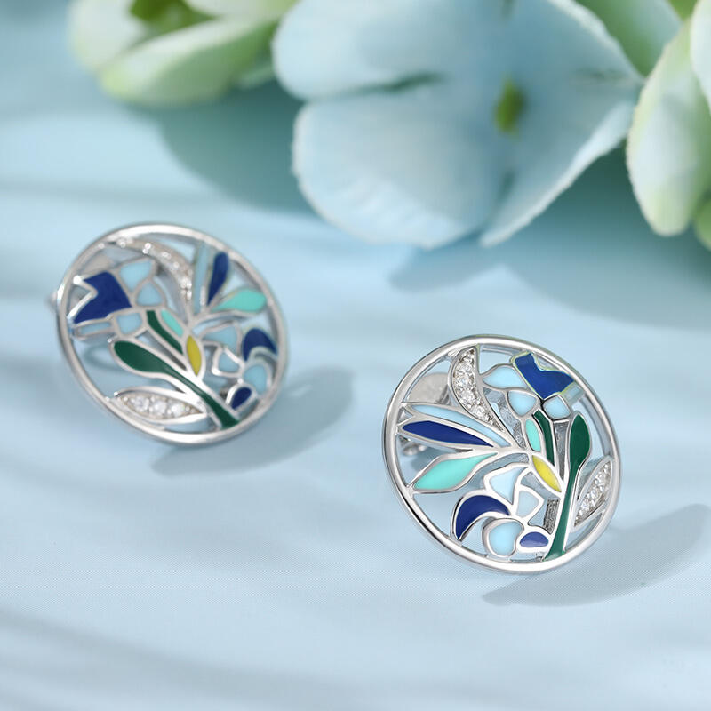 Jeulia Brincos femininos em prata de lei com esmalte redondo em forma de flor