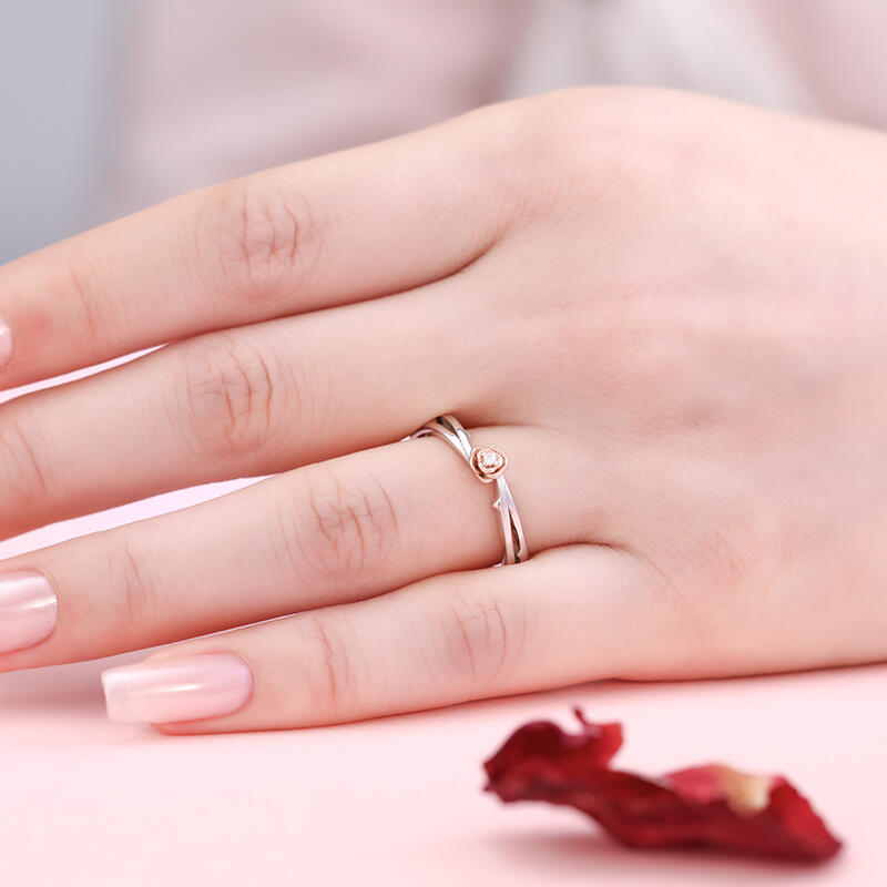 Jeulia Anillo promesa mujer ajustable con piedra en rosa de plata esterlina