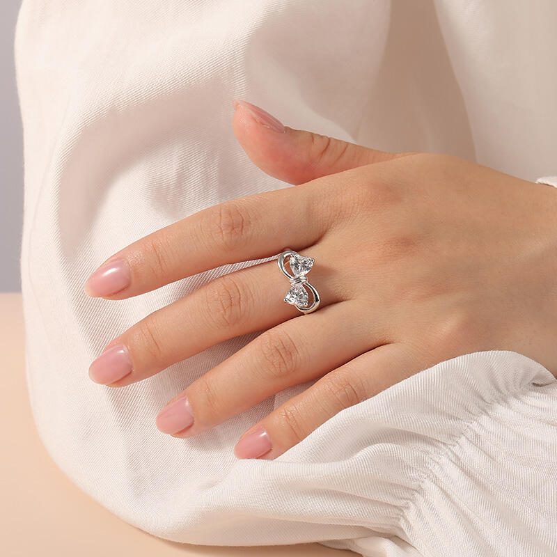 Jeulia Infinity Bow Double Heart Birthstone Ring Sterling Silver