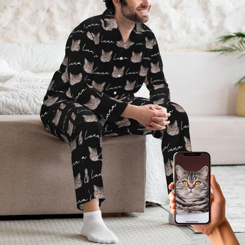 Personalisierte Pyjamas benutzerdefinierte Haustier Kopf Foto und Name Design Attraktives Geschenk für ihn Tierliebhaber