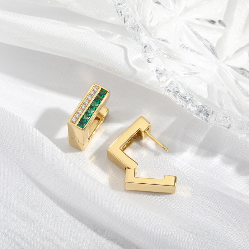 Jeulia ジオメトリック プリンセスカット ラウンドカット シルバー フープ ピアス