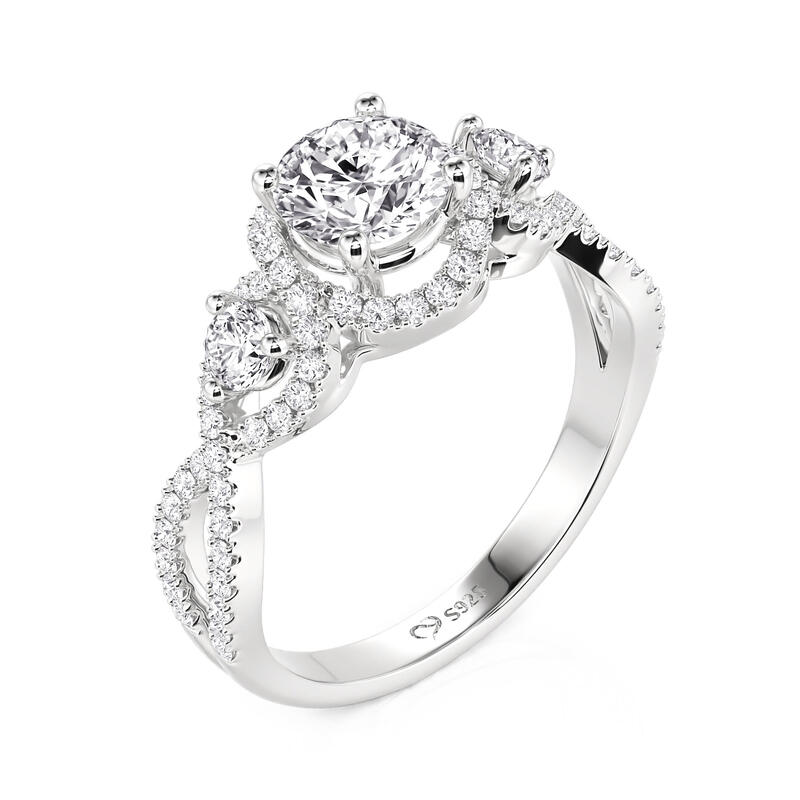 Jeulia Halo Infinity Three Stone Round Engagement Ring