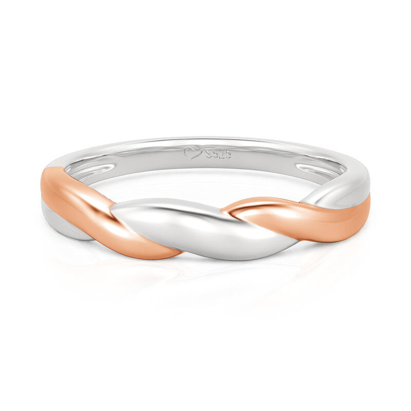 Jeulia Amore Two Tone Twist Ring for Men Sterling Silver