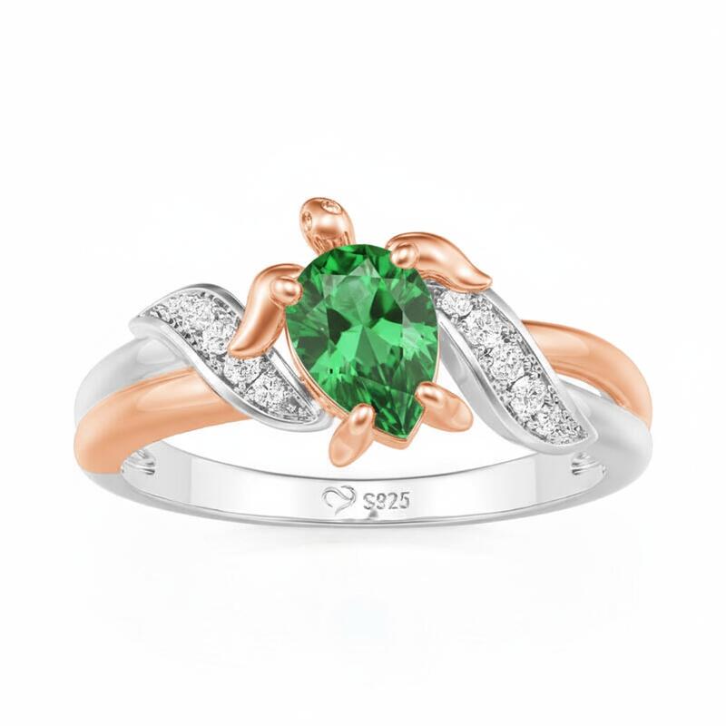 Jeulia Hug Me Two Tone Custom Pear Cut Turtle Ring with Birthstone