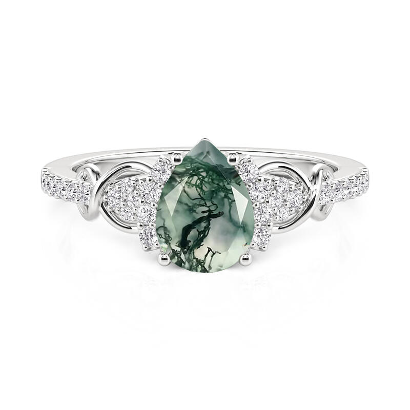 Jeulia Infitity Pear Cut Moss Agate Engagement Ring