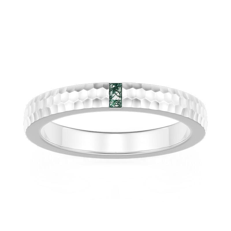 Jeulia Hammered Men's Rectangular Moss Agate Wedding Band
