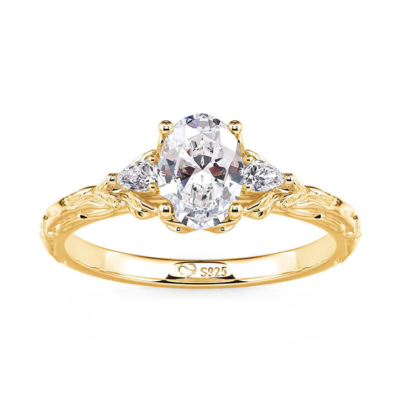 Jeulia Oval Three Stone Gold Engagement Ring for Women