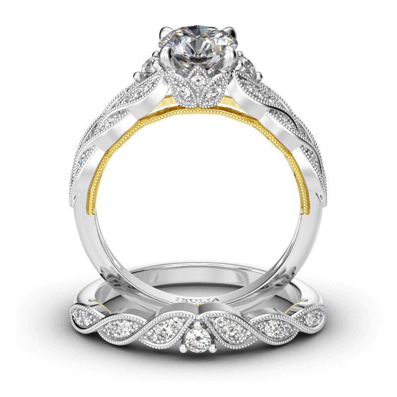 Jeulia Vintage Milgrain Round Cut Sterling Silver Ring Set