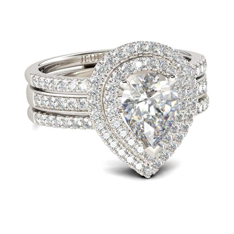 Jeulia Double Halo Pear Cut Sterling Silver Ring Set
