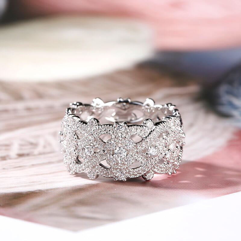 Jeulia Beaded Infinity Sterling Silver Women's Band