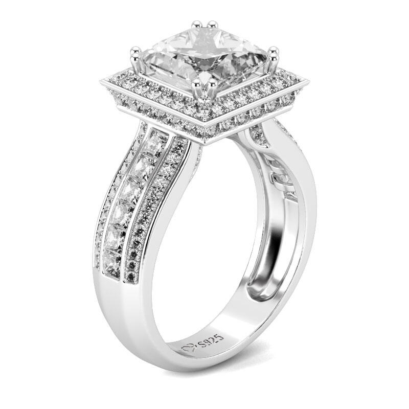Jeulia Halo Princess Cut Sterling Silver Ring
