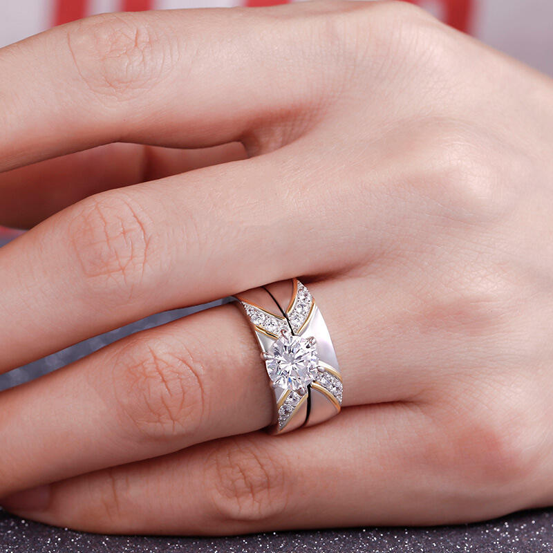 Jeulia Two Tone Round Cut Sterling Silver Ring Set