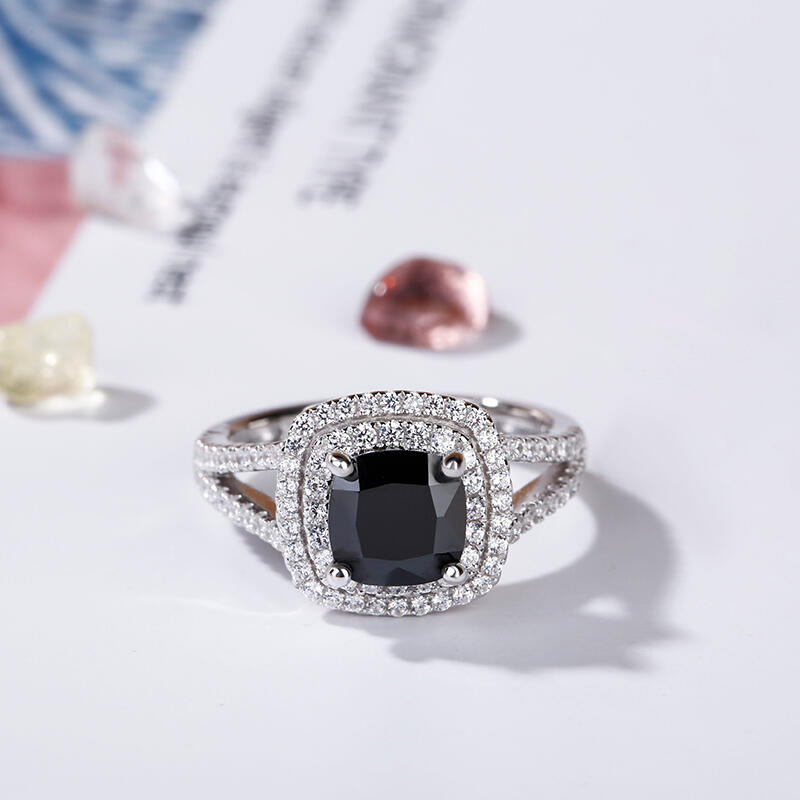 Jeulia Halo Split Shank Cushion Cut Sterling Silver Engagement Ring