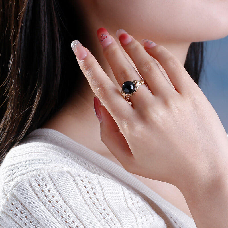 Jeulia "Ultimativer Schutz" Natürlicher Obsidian Verstellbarer Ring