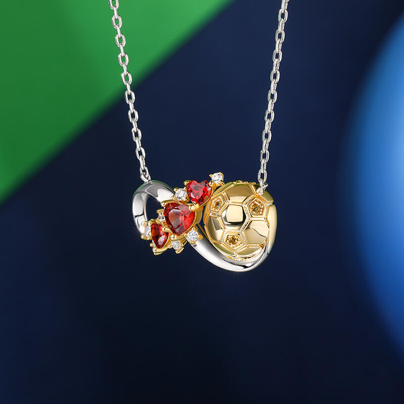 Jeulia Collar infinito de plata de ley con diseño de corazón rojo de fútbol