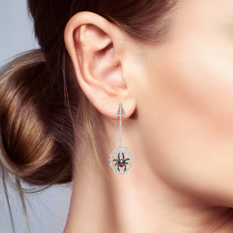 Jeulia "Web of Death" Spider Web Two Tone Sterling Silver Earrings