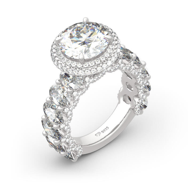 Jeulia Double Halo Round Cut Sterling Silver Ring