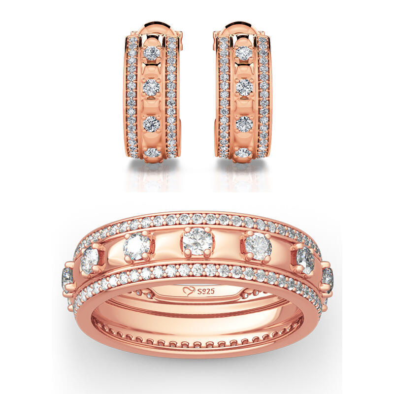 Jeulia Rose Gold Tone Round Cut Sterling Silver Jewelry Set